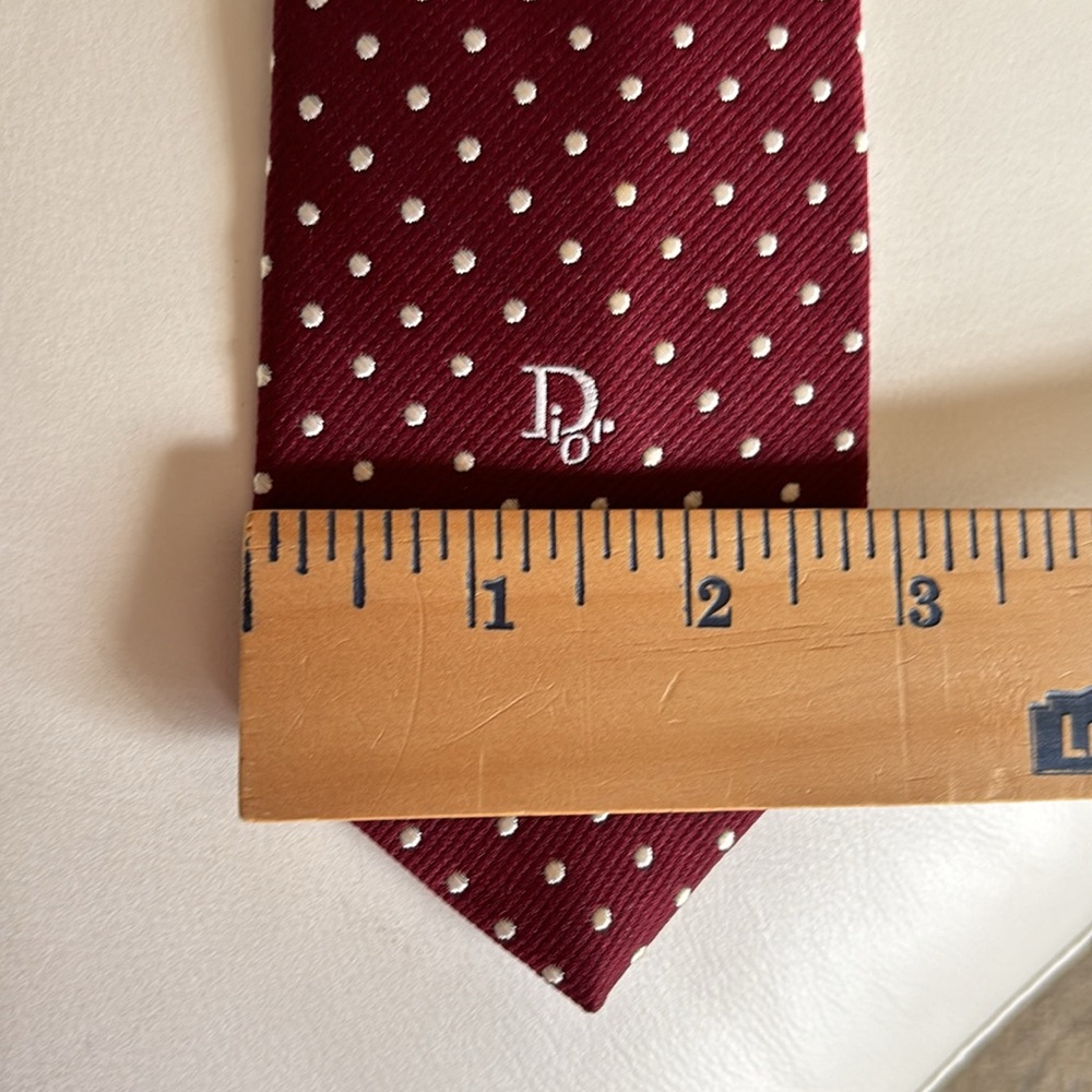 Vintage Christian Dior Men’s Neck Tie Maroon Burgundy White Dots Silk Blend - Picture 12 of 13